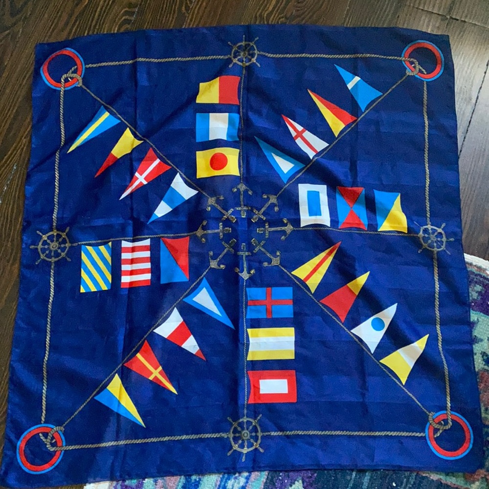 Vintage large nautical silky scarf